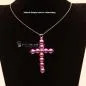Preview: XXL Kreuz Kettenanhänger Lila – Versilbertes Perlmutt-Unikat - kettenanhänger gross kreuz perlen handmade metall versilbert polaris lila glänzend (1)
